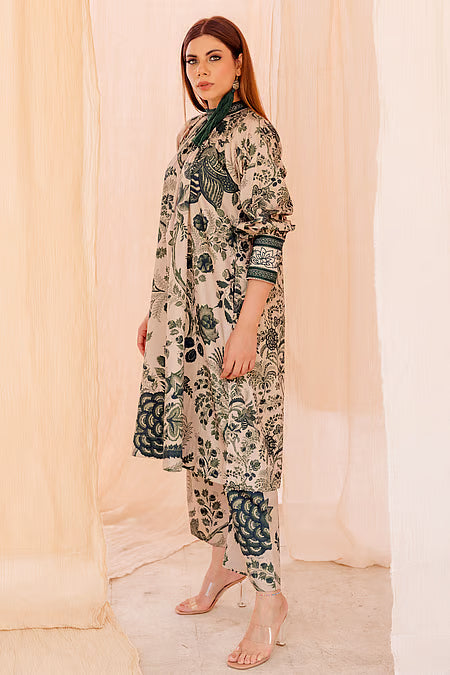 ANEELAS 3PC Printed Lawn Suit with Patch Work – Elegant Summer Collection