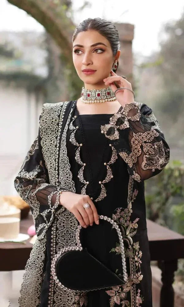 KAHF BLACK 3PC UNSTITCHED EMBROIDERED