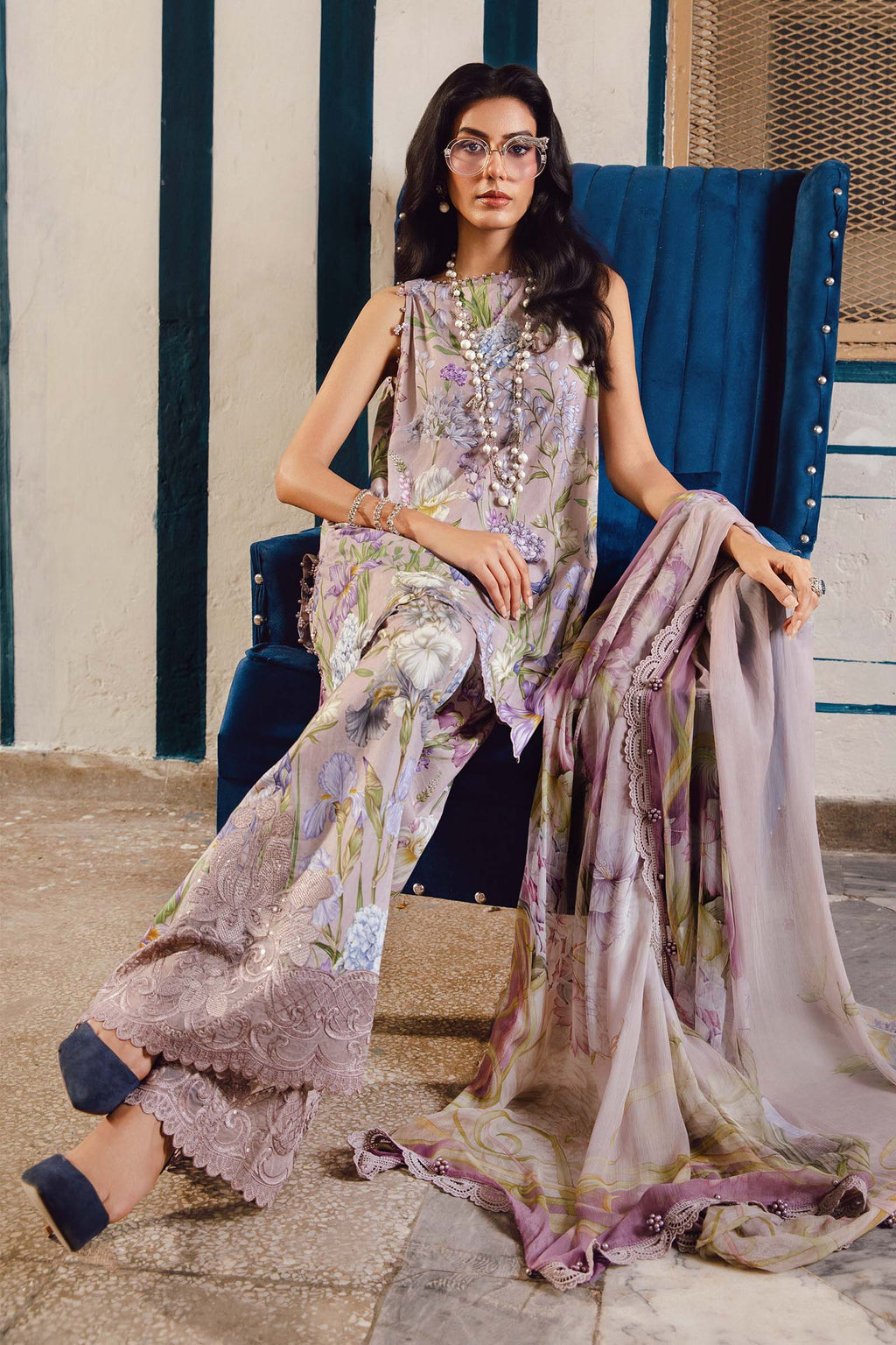 Maria.B MPrints Embroidered Cambric Unstitched 3Pc Suit