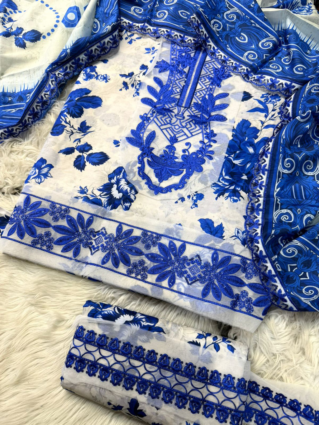 LULUSAR 3PC Printed Lawn Suit with Patch Work – Elegant Summer Collection