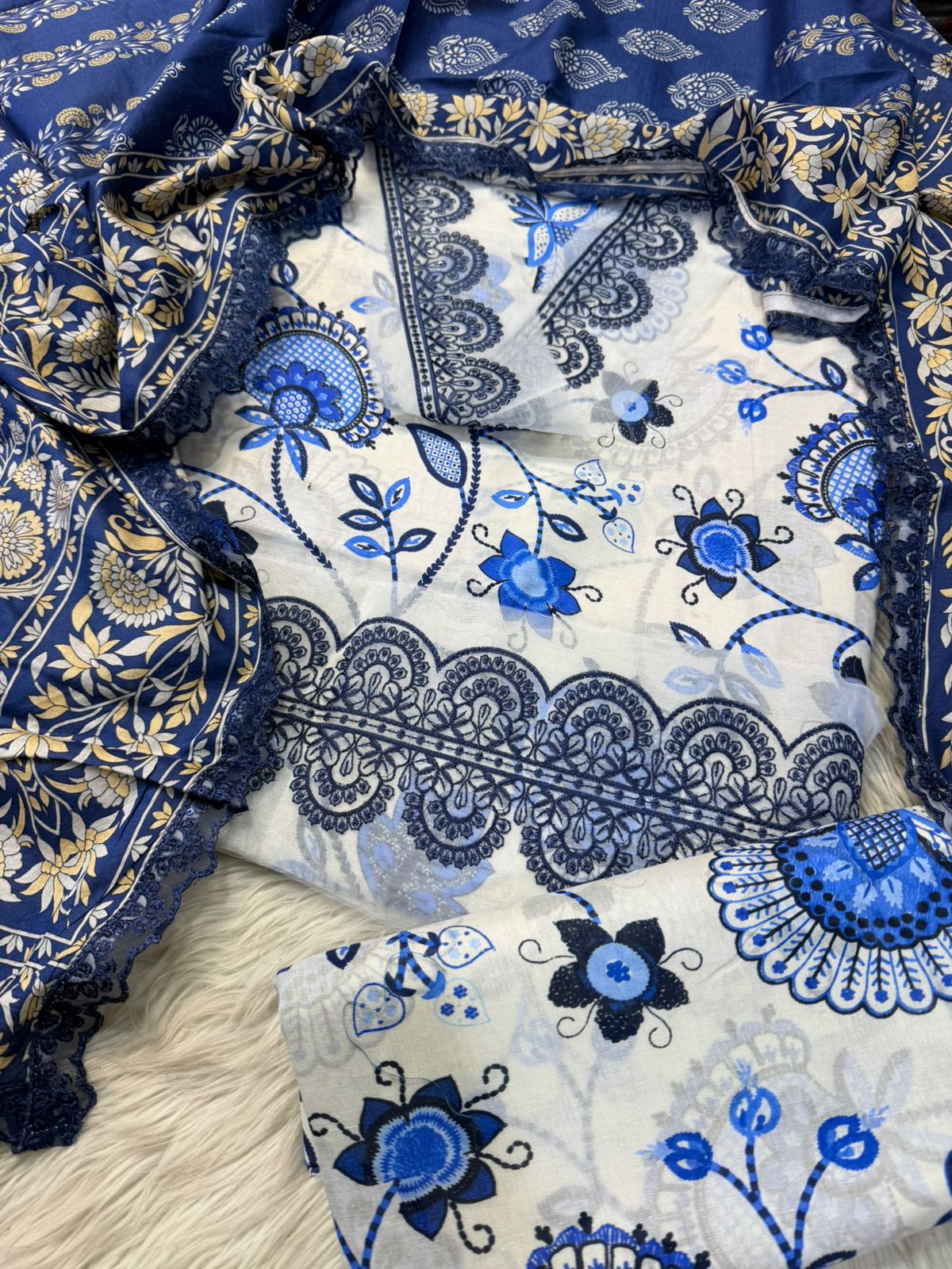SOO KAMAL 3PC Printed Lawn Suit with Patch Work – Elegant Summer Collection